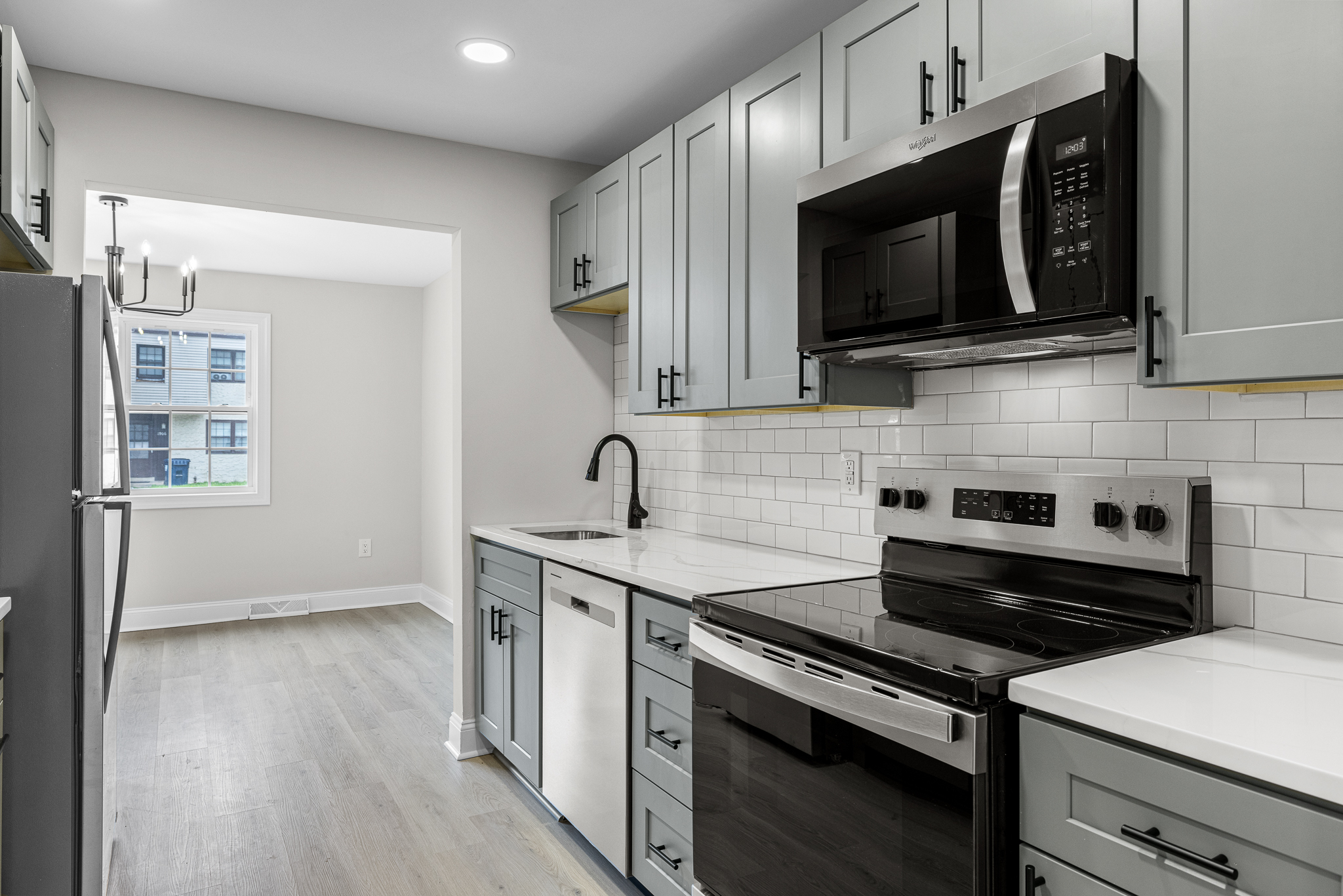Renovated kitchen and living area transition