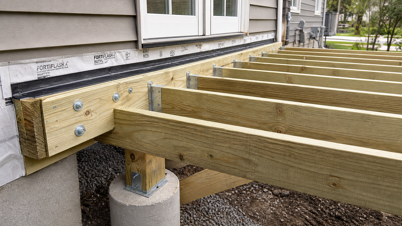 Deck framing and structural details during build