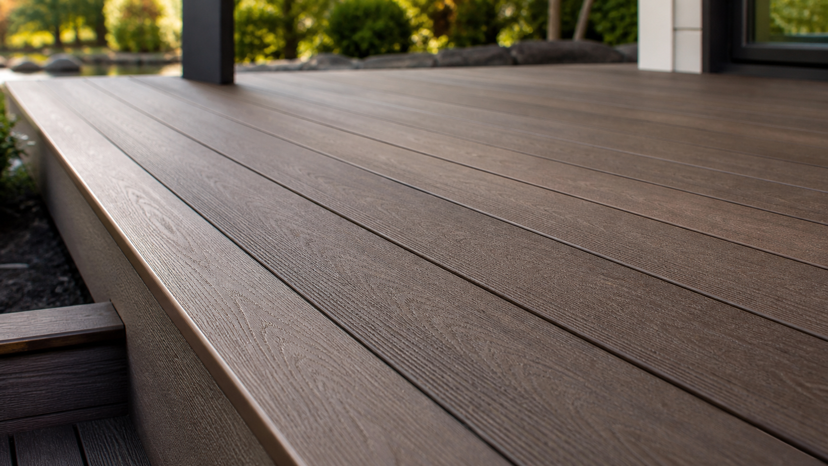 Close-up of composite deck boards