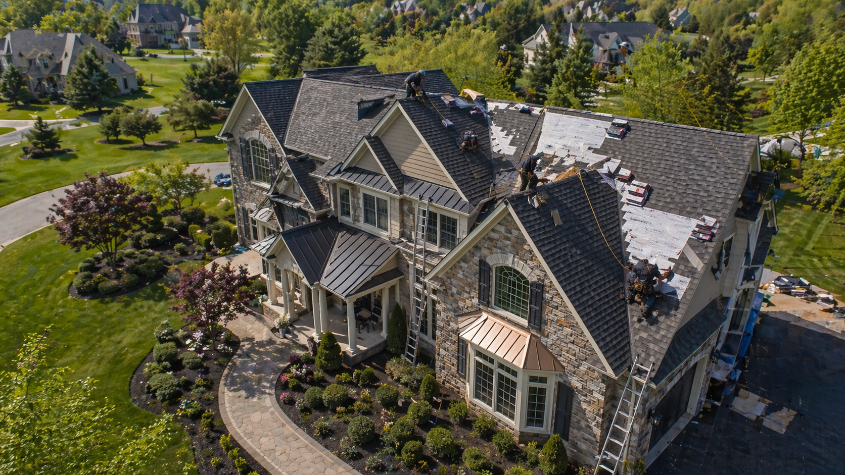 Residential roofing project in progress